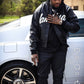VANTINA "Through Him" PU Leather Varsity Jacket - Black