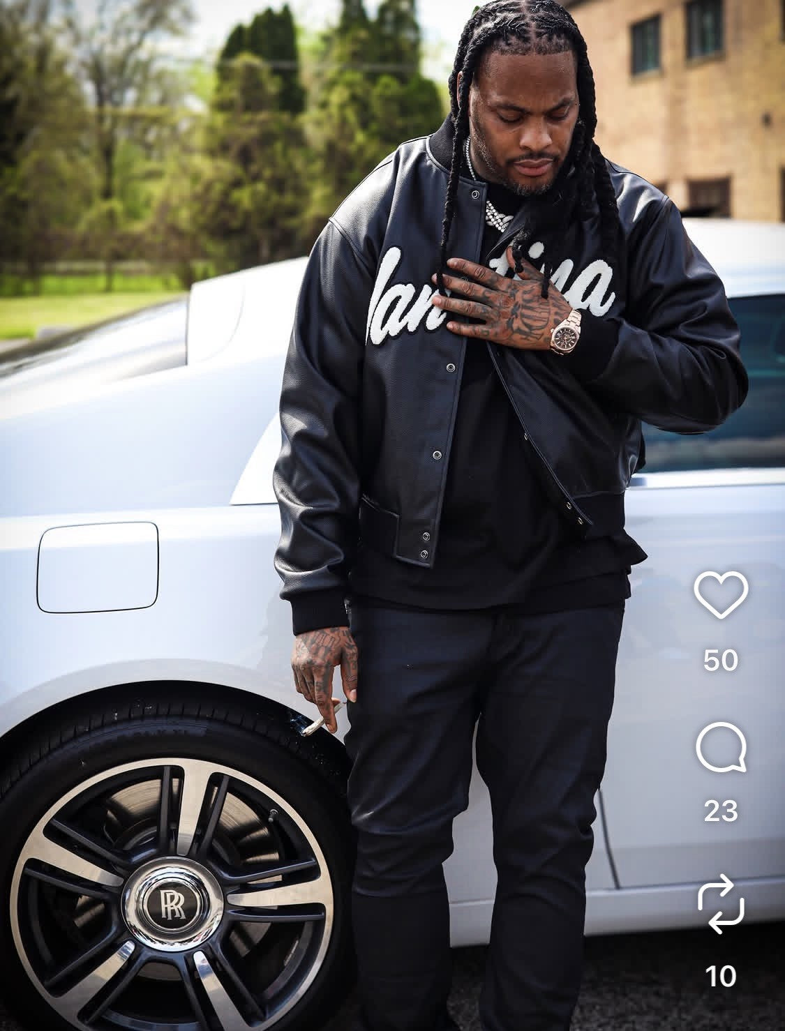 VANTINA "Through Him" PU Leather Varsity Jacket - Black