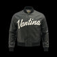 VANTINA "Through Him" PU Leather Varsity Jacket - Black