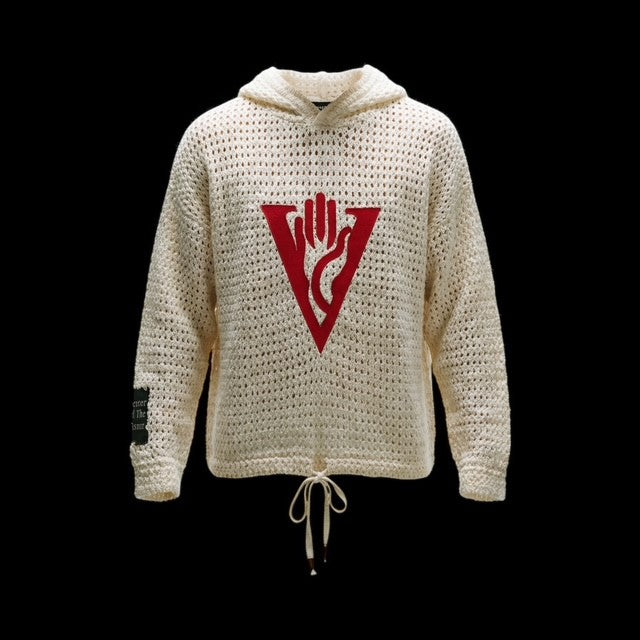 RED LETTER KNIT OVERSIZED CROCHET HOODIE