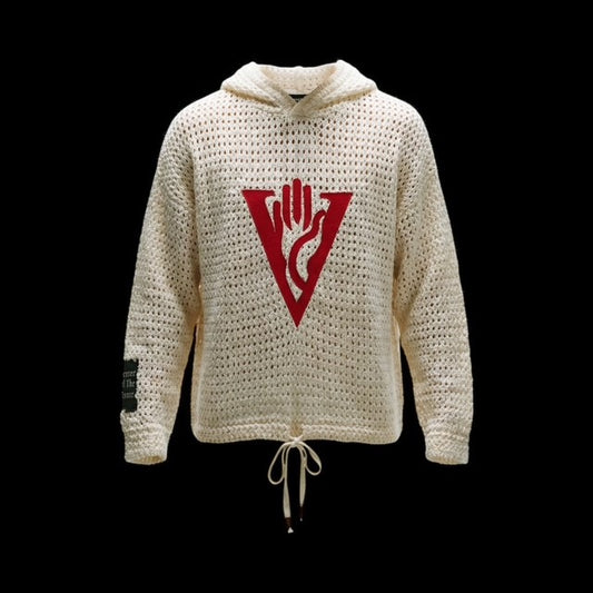 RED LETTER KNIT OVERSIZED CROCHET HOODIE