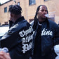 VANTINA "Through Him" PU Leather Varsity Jacket - Black