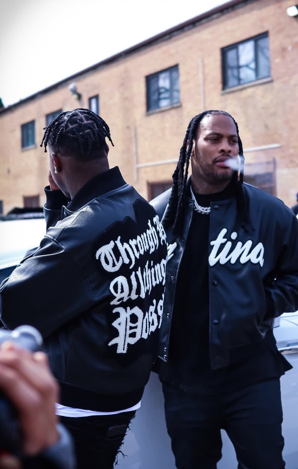 VANTINA "Through Him" PU Leather Varsity Jacket - Black